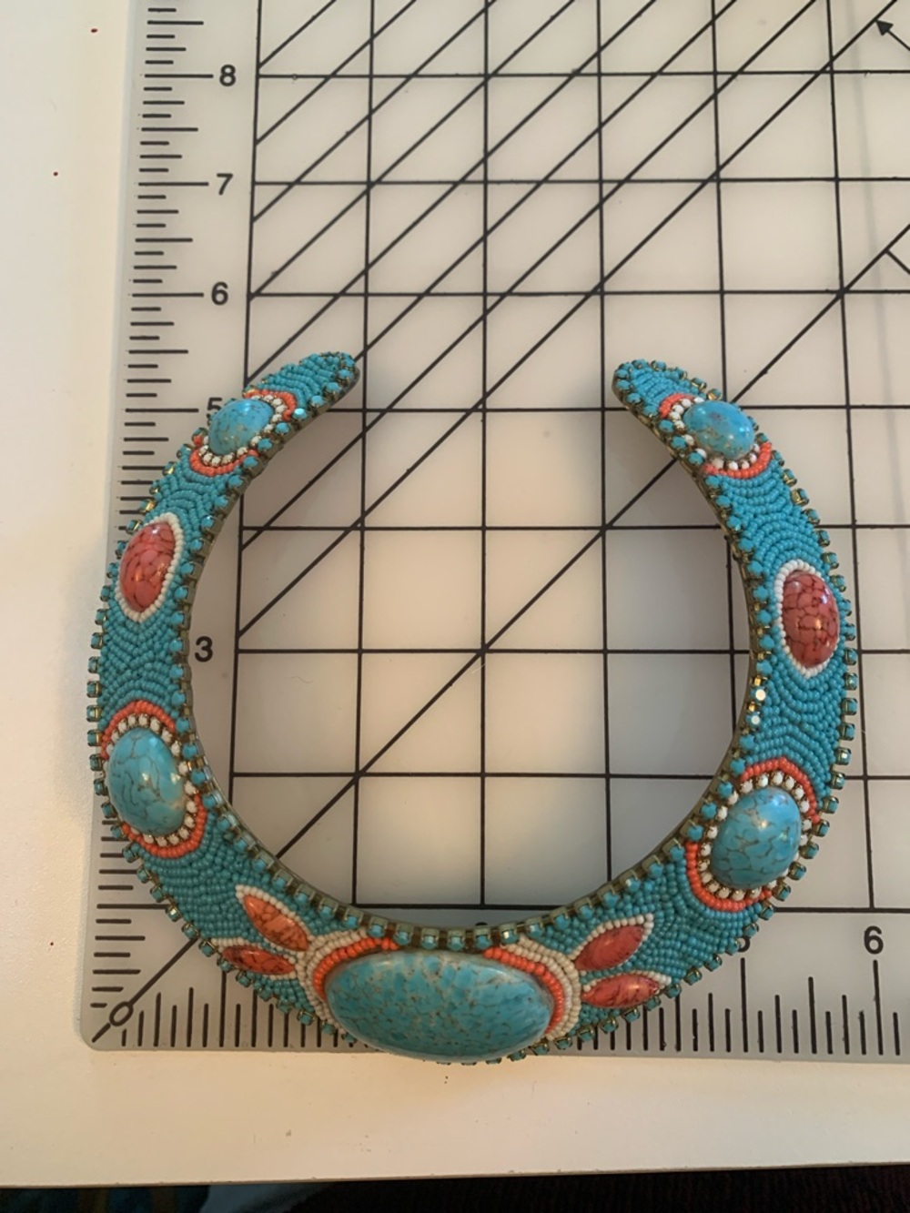Turquoise and Coral Beaded Statement Collar Necklace - Picture 12 of 12